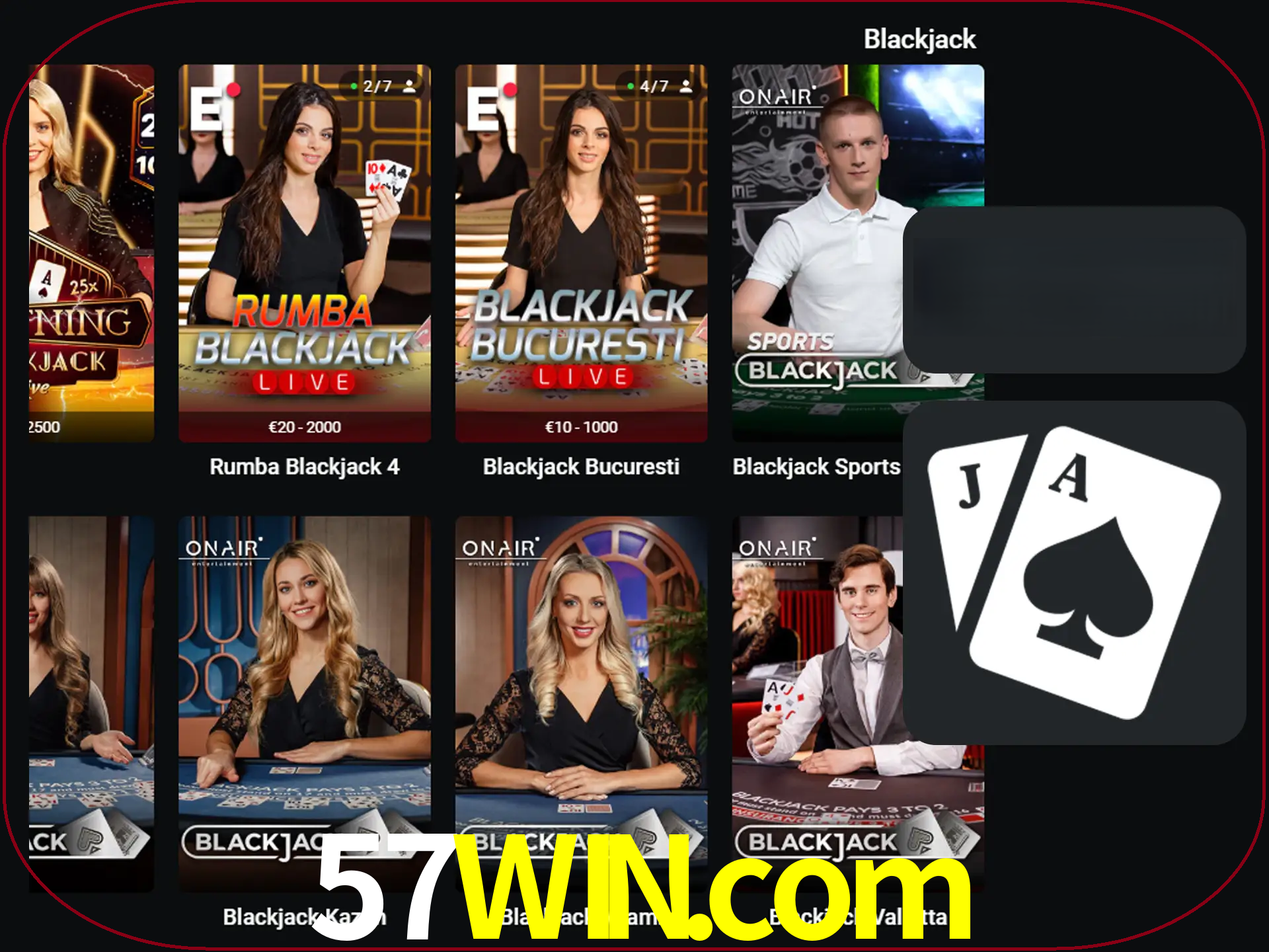 Escolha uma mesa completa de jogadores de blackjack.